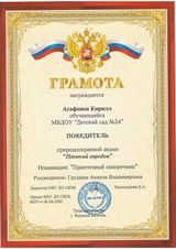 Победитель природоохранной акции "Птичий городок" Агафонов Кирилл