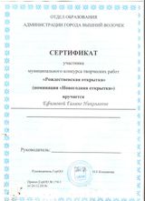 сертификат участника муниципального конкурса творческих работ "Рождественская открытка"